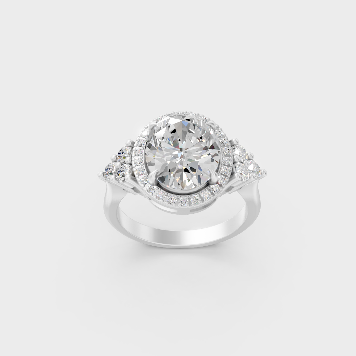 Sophisticated 4.37 Ct Oval and Round Lab-Grown Diamond Engagement Ring with 14K White Gold setting.