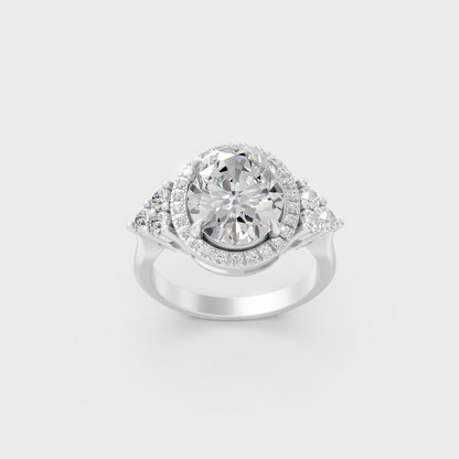 Sophisticated 4.37 Ct Oval and Round Lab-Grown Diamond Engagement Ring with 14K White Gold setting.