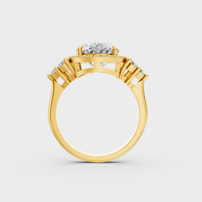 Custom 4.37 Carat Certified Lab-Grown Diamond Halo Ring, handcrafted in 14K Yellow Gold.
