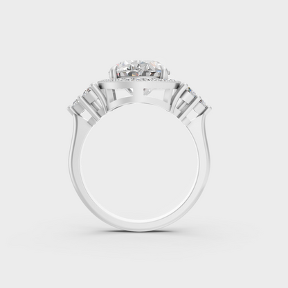 Luxury 4.37 Carat Oval and Round-Cut Lab-Grown Diamond Halo Ring, heavy-duty 950 Platinum setting.