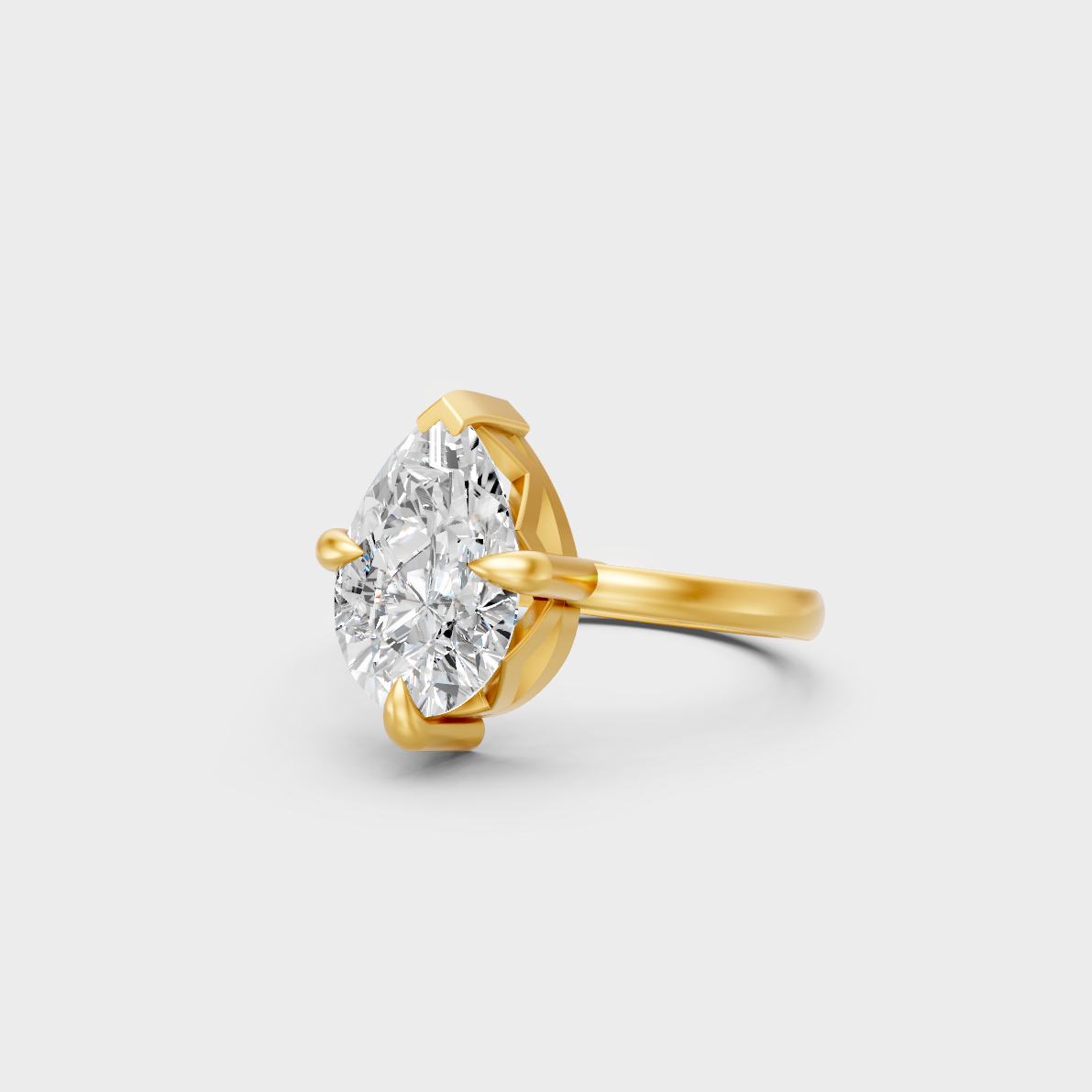 Certified 2 Carat Pear-Cut Lab-Grown Diamond Solitaire Ring in 18K Yellow Gold.