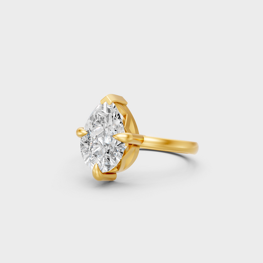 Certified 2 Carat Pear-Cut Lab-Grown Diamond Solitaire Ring in 18K Yellow Gold.