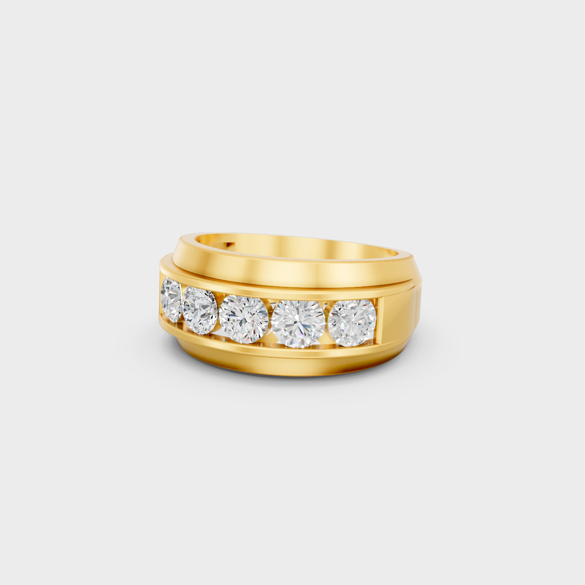 Certified 1.82 Carat Round-Cut Lab-Grown Diamond Men's Band in 18K Yellow Gold.