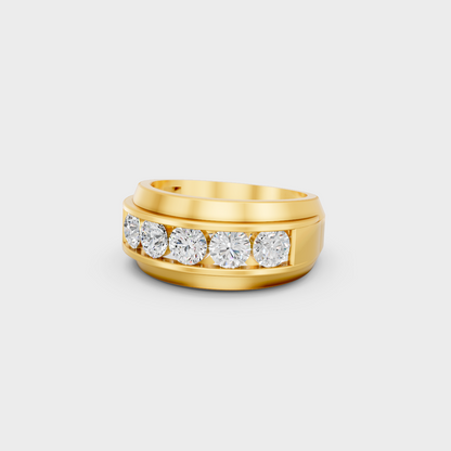 Certified 1.82 Carat Round-Cut Lab-Grown Diamond Men's Band in 18K Yellow Gold.