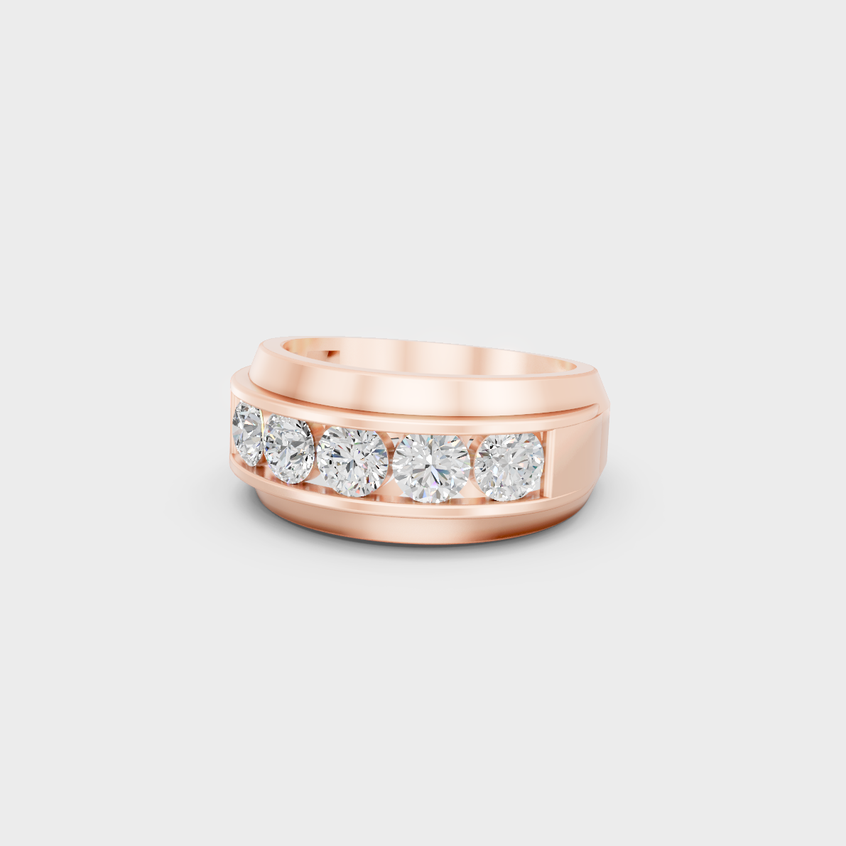 Distinctive 1.82 Carat Round-Cut Lab-Grown Diamond Men's Band in 18K Rose Gold.