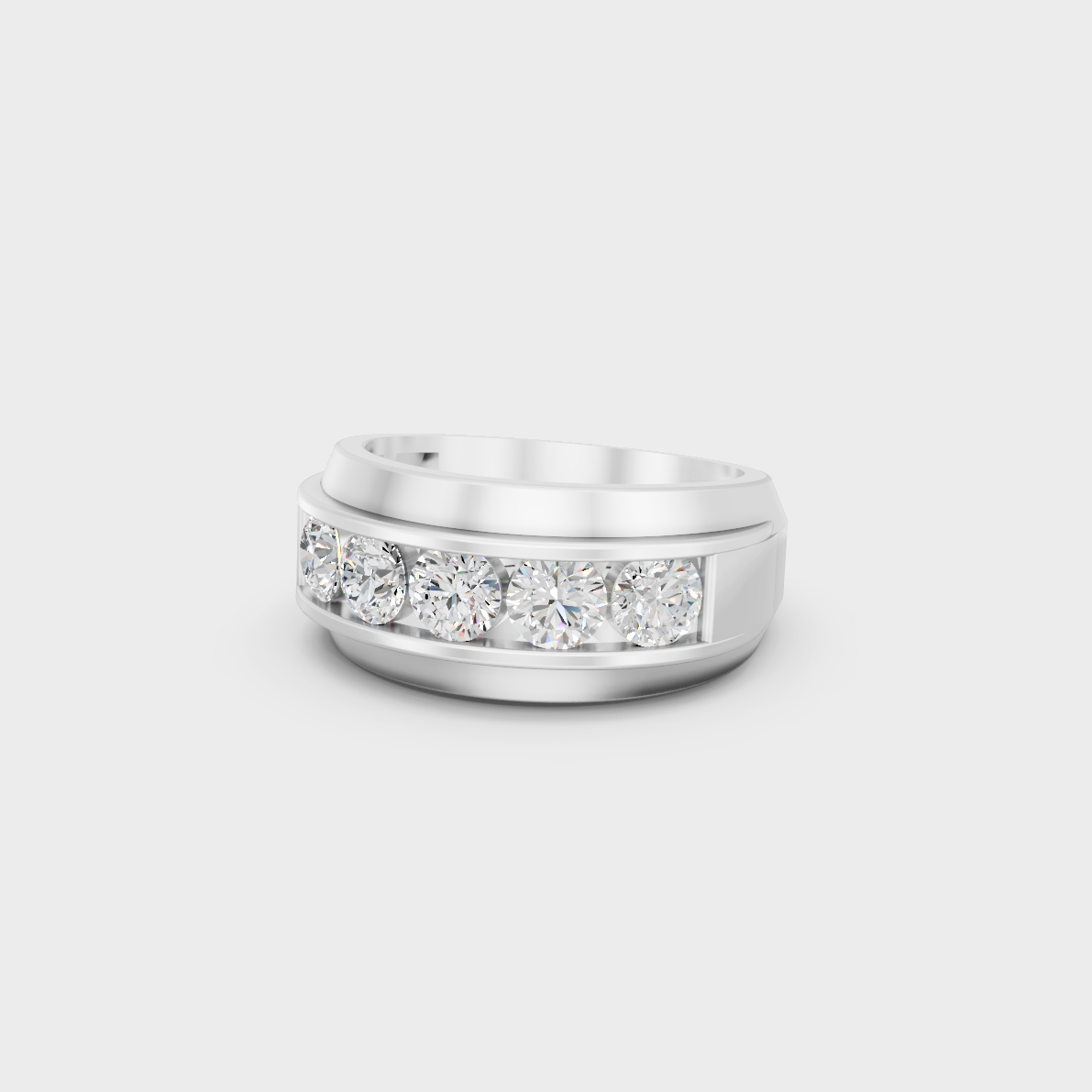 Certified 1.82 Carat Round-Cut Lab-Grown Diamond Men's Band in 18K White Gold.