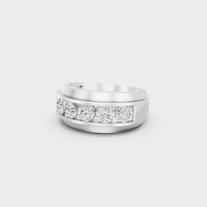 Certified 1.82 Carat Round-Cut Lab-Grown Diamond Men's Band in 18K White Gold.