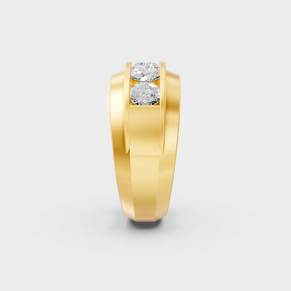 Close-Up View of 1.82 Ct Round Lab-Grown Diamond Men's Band with warm 18K Yellow Gold band.