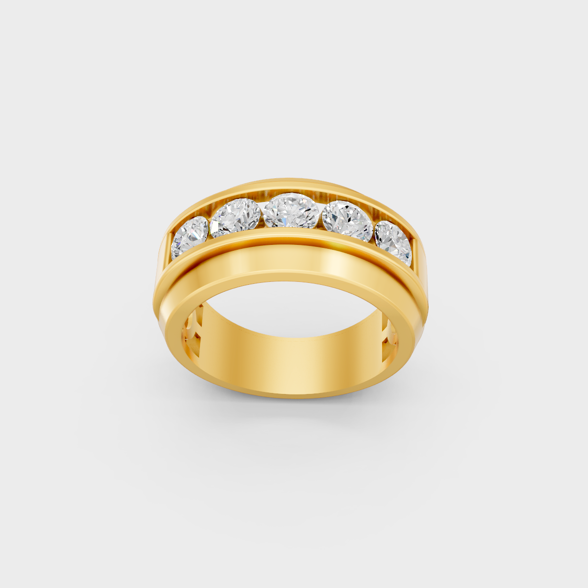 Majestic 1.82 Ct Round Lab-Grown Diamond Men's Wedding Ring in a polished 14K Yellow Gold setting.