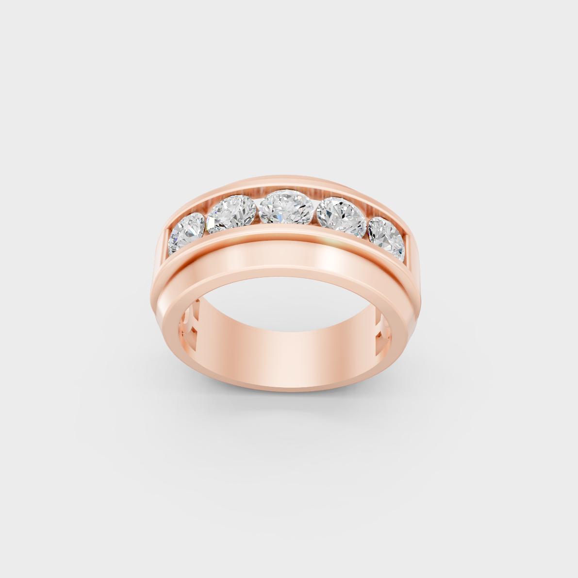 Exquisite 1.82 Ct Round Lab-Grown Diamond Men's Wedding Ring, polished 14K Rose Gold finish.
