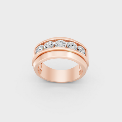 Exquisite 1.82 Ct Round Lab-Grown Diamond Men's Wedding Ring, polished 14K Rose Gold finish.