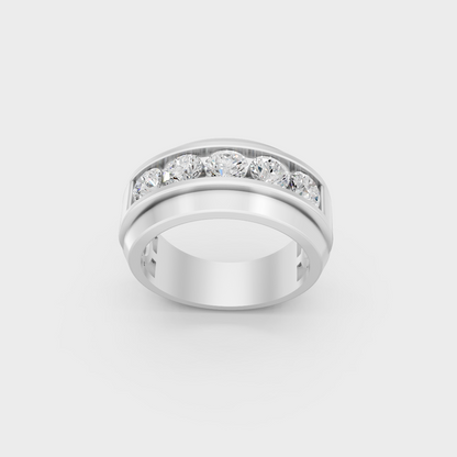 Sophisticated 1.82 Ct Round Lab-Grown Diamond Men's Wedding Ring with 14K White Gold setting.