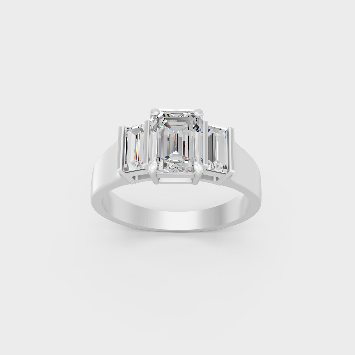 High-Durability 2.2 Ct Emerald and Baguette Lab-Grown Diamond Engagement Ring, premium 950 Platinum.