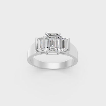 High-Durability 2.2 Ct Emerald and Baguette Lab-Grown Diamond Engagement Ring, premium 950 Platinum.