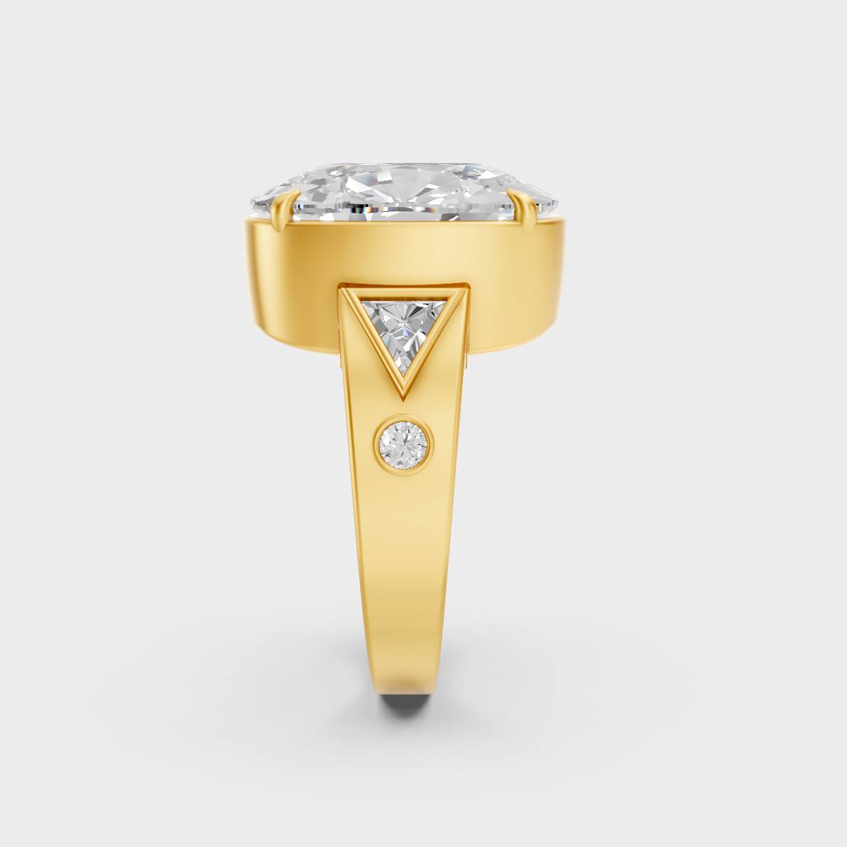 Close-Up View of 10 Ct Multi-Shape Lab-Grown Diamond Men's Ring with warm 18K Yellow Gold band.