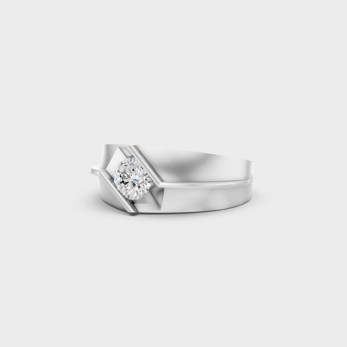 Certified 1.25 Carat Round-Cut Lab-Grown Diamond Men's Ring in 18K White Gold.