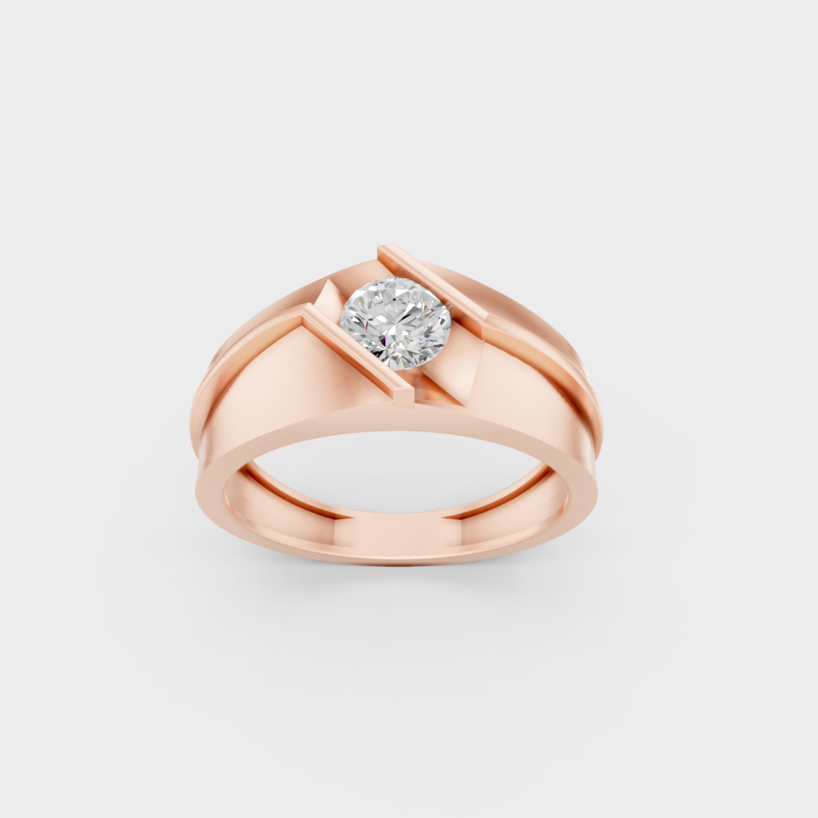 Exquisite 1.25 Ct Round Lab-Grown Diamond Men's Ring, polished 14K Rose Gold finish.