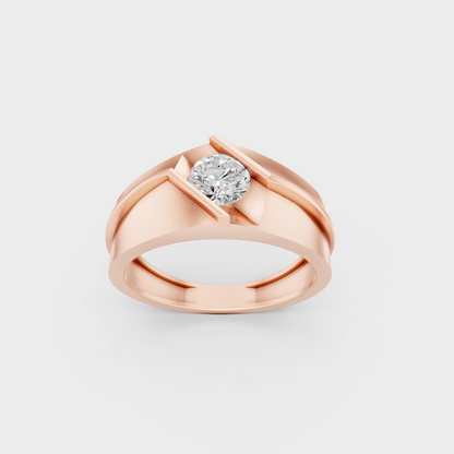 Exquisite 1.25 Ct Round Lab-Grown Diamond Men's Ring, polished 14K Rose Gold finish.