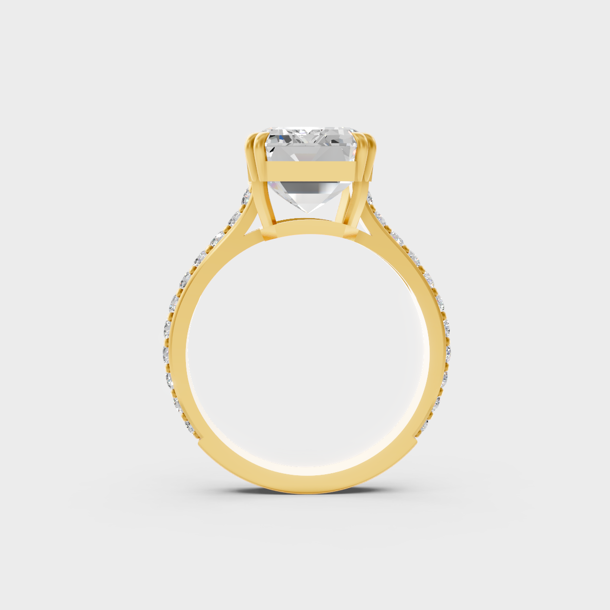 Luxury 6 Carat Emerald and Round Cut Solitaire Ring with brilliant styling in 9K Yellow Gold.