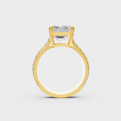 Luxury 6 Carat Emerald and Round Cut Solitaire Ring with brilliant styling in 9K Yellow Gold.