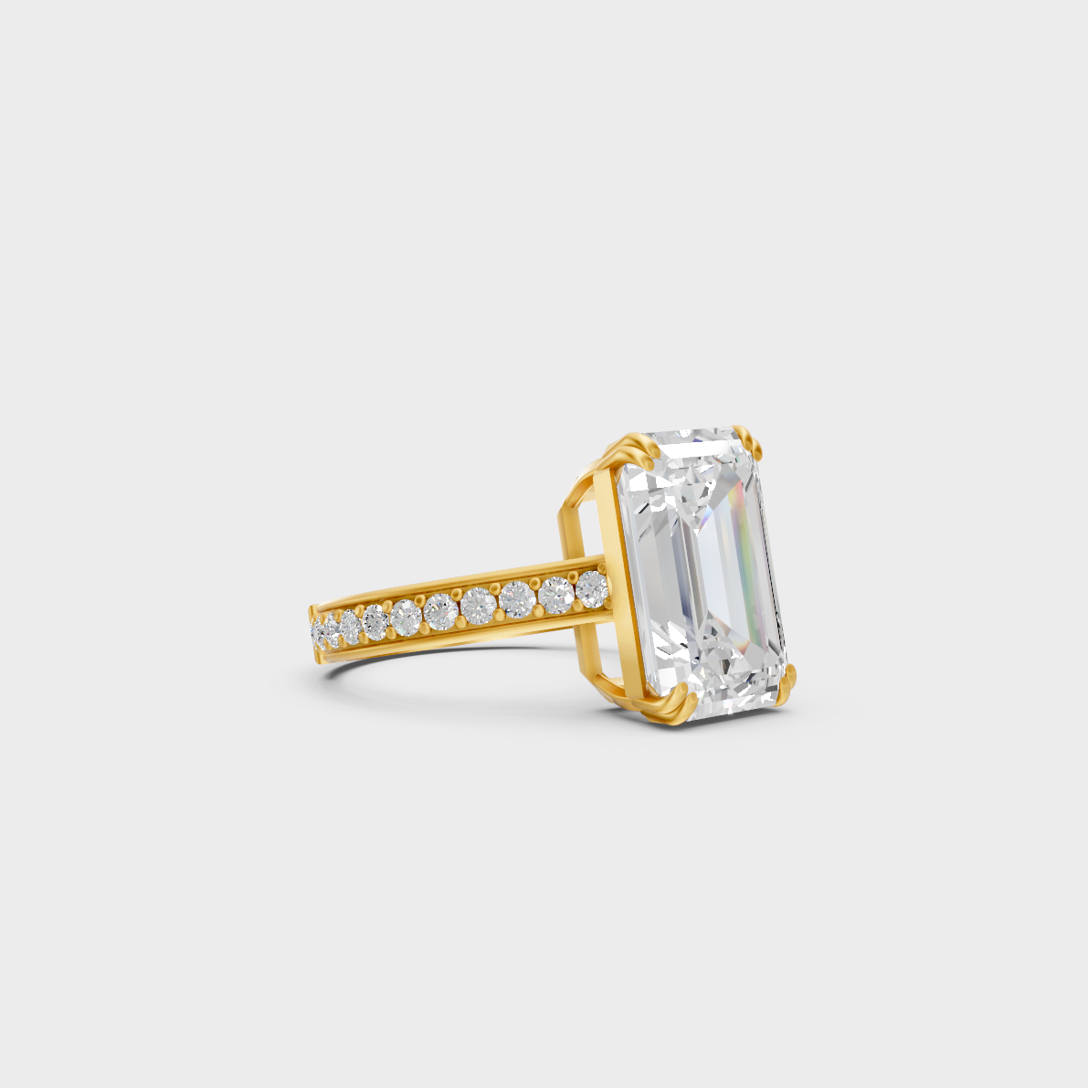 Certified 6 Carat Emerald and Round-Cut Lab-Grown Diamond Solitaire with Accents Ring in Gold