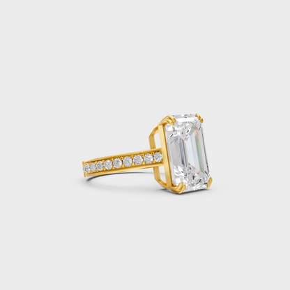 Certified 6 Carat Emerald and Round-Cut Lab-Grown Diamond Solitaire with Accents Ring in Gold