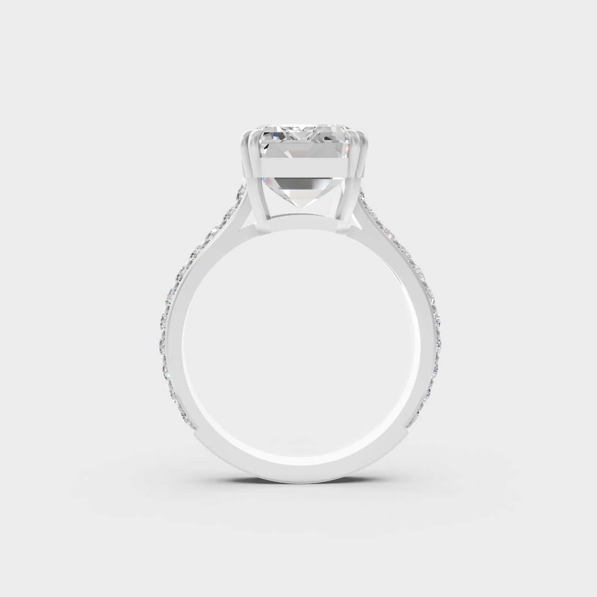 Modern 6 Carat Emerald and Round-Cut Lab-Grown Diamond Accents Ring in a sleek 9K White Gold design.