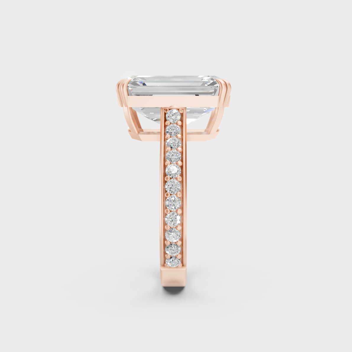 Ethical Luxury 6 Carat Emerald Lab-Grown Diamond Solitaire with Accents, elegant statement in 18K Rose Gold.