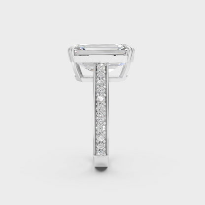 Luxury 6 Carat Emerald and Round-Cut Lab-Grown Diamond Accents Ring, heavy-duty 950 Platinum setting.