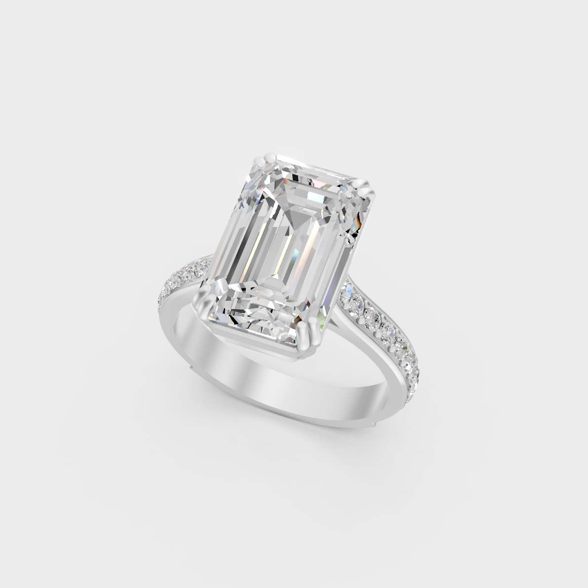Sophisticated 6 Ct Emerald Lab-Grown Diamond Engagement Ring with brilliant accents in 14K White Gold.
