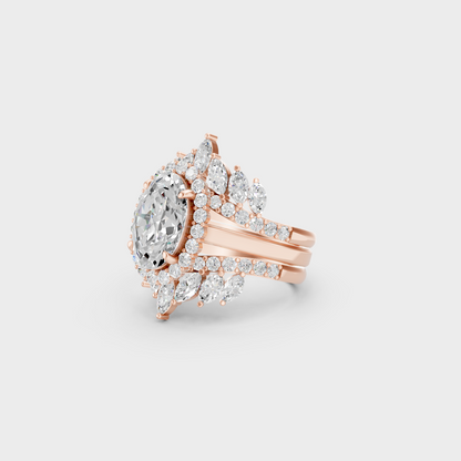 Distinctive 5.32 Carat Multishape Oval, Round, and Marquise-Cut Lab-Grown Diamond Ring Set in 18K Rose Gold.