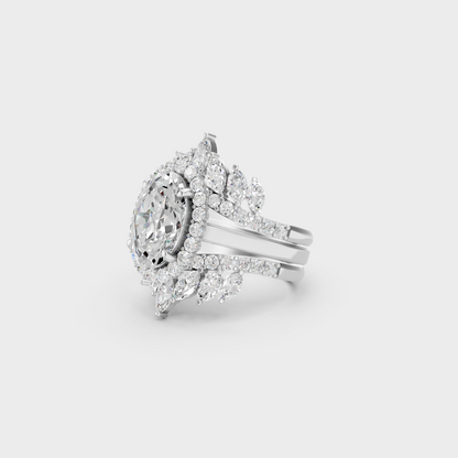 Certified 5.32 Carat Multishape Oval, Round, and Marquise-Cut Lab-Grown Diamond Ring Set in 18K White Gold.