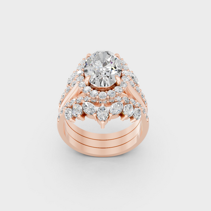 Exquisite 5.32 Ct Multishape Lab-Grown Diamond Bridal Ring Set with romantic appeal, polished 14K Rose Gold finish.