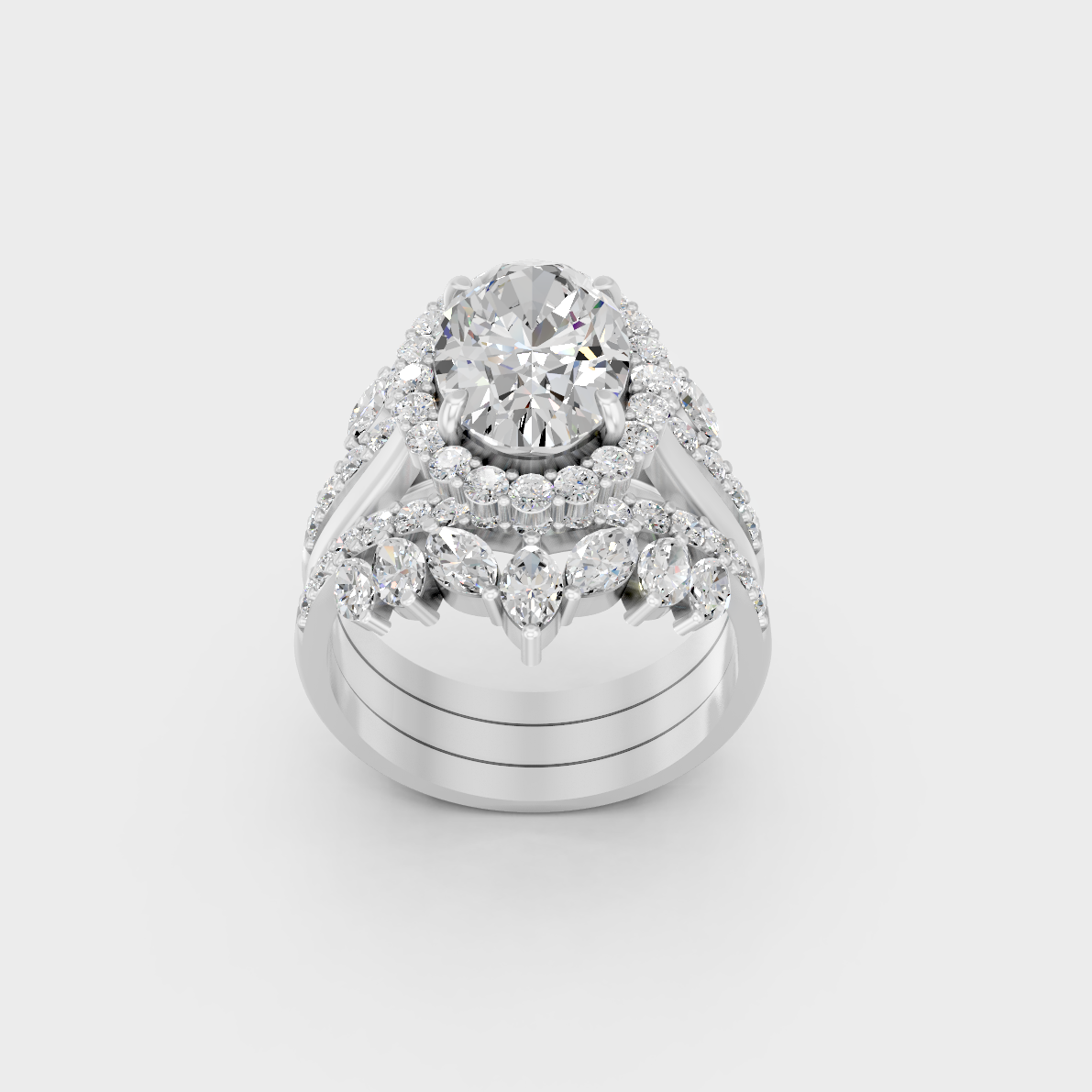 Sophisticated 5.32 Ct Multishape Lab-Grown Diamond Bridal Ring Set with brilliant sparkle in 14K White Gold.