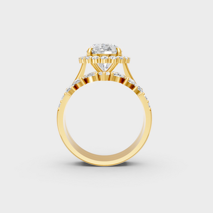 Close-Up View of 5.32 Ct Multishape Lab-Grown Diamond Ring Set with warm 18K Yellow Gold bands.