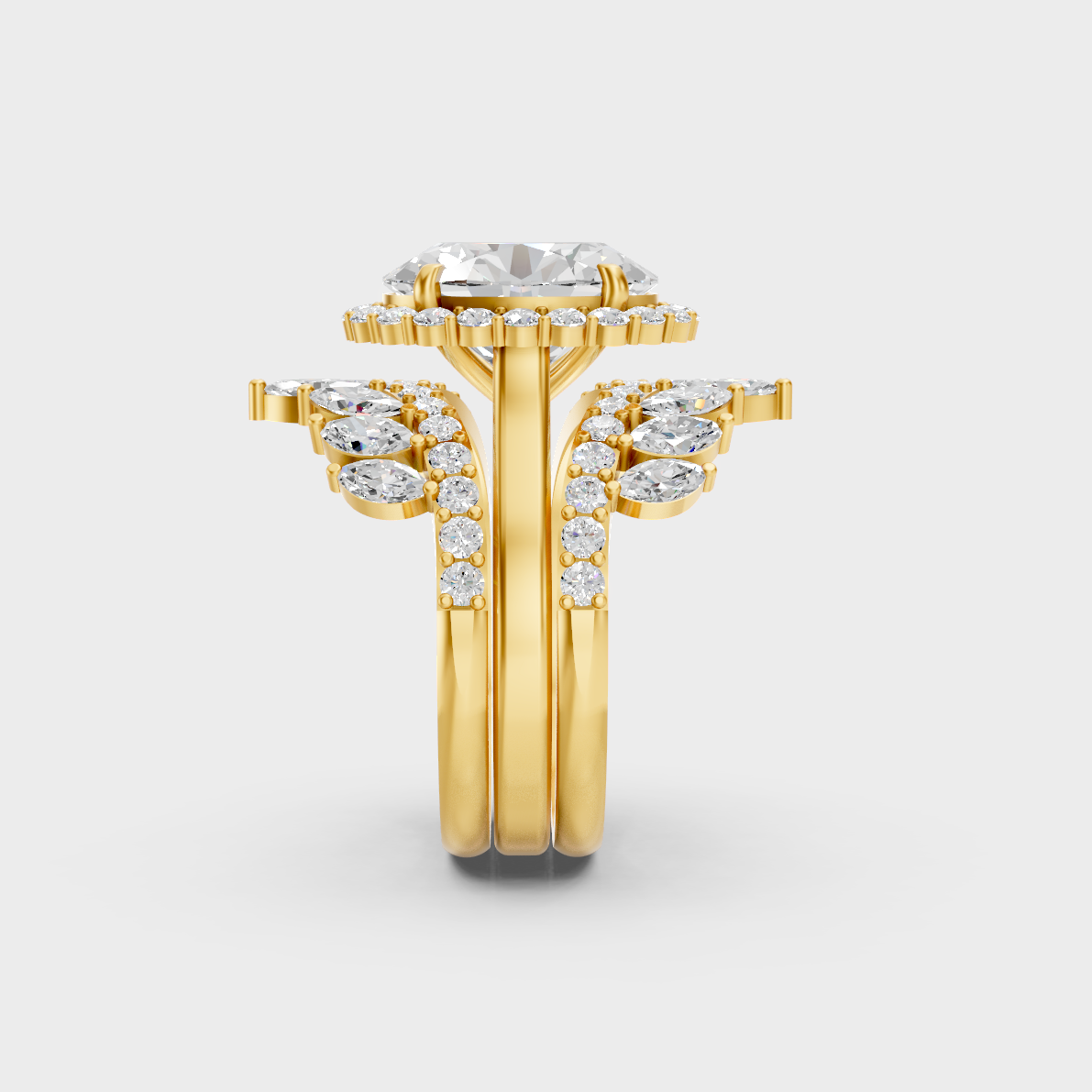 Luxury 5.32 Carat Multishape Cut Ring Set with brilliant styling in 9K Yellow Gold.