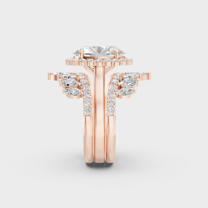 Unique 5.32 Carat Multishape Cut Ring Set featuring oval and marquise stones in modern 9K Rose Gold.