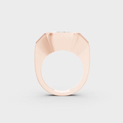 Unique 7 Carat Asscher and Baguette-Cut Lab-Grown Diamond Three-Stone Men's Ring with modern appeal in 9K Rose Gold.