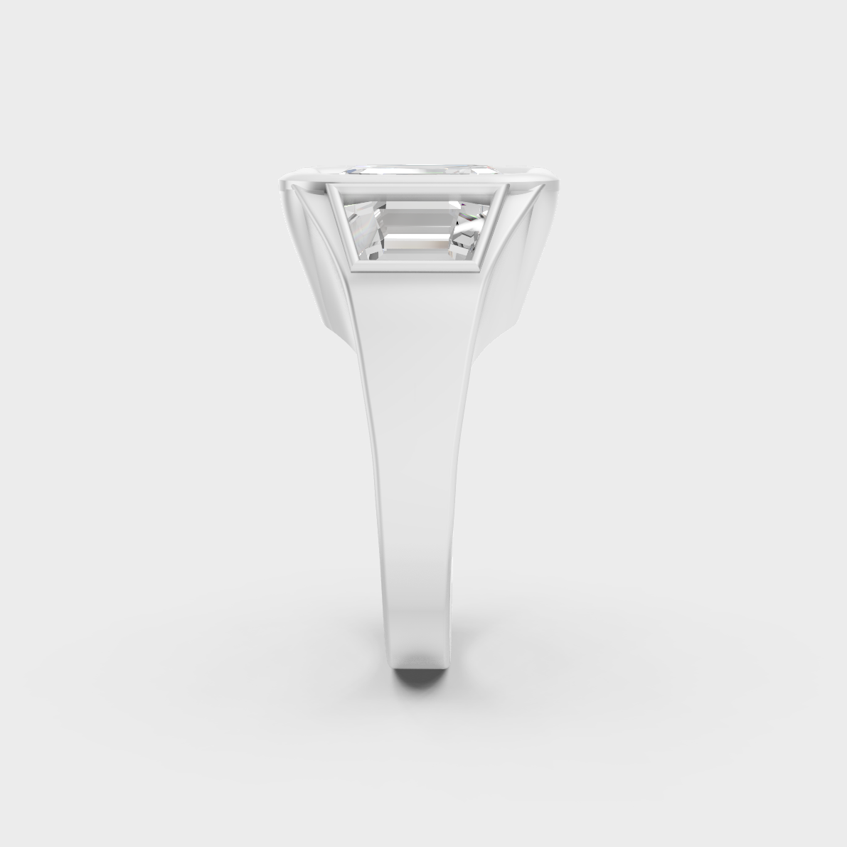 High-Durability 7 Ct Asscher and Baguette Lab-Grown Diamond Three-Stone Men's Ring, premium 950 Platinum.