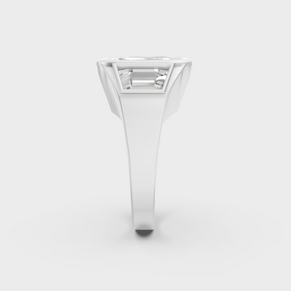 High-Durability 7 Ct Asscher and Baguette Lab-Grown Diamond Three-Stone Men's Ring, premium 950 Platinum.