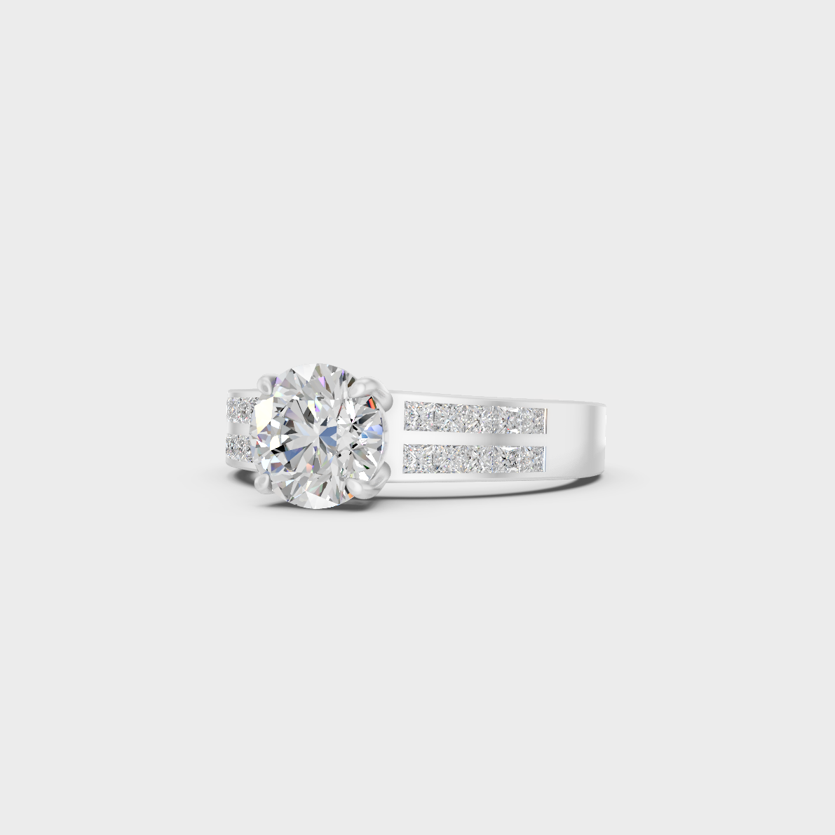 Certified 2.6 Carat Round and Princess-Cut Lab-Grown Diamond Solitaire with Accents Ring in 18K White Gold.