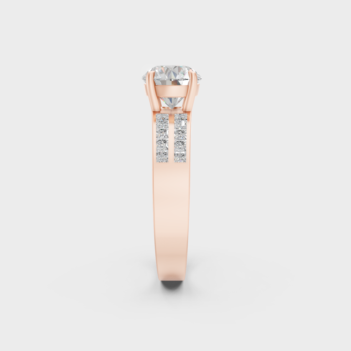 Unique 2.6 Carat Round and Princess-Cut Lab-Grown Diamond Accents Ring with romantic appeal in 9K Rose Gold.