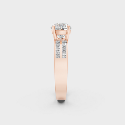 Unique 2.6 Carat Round and Princess-Cut Lab-Grown Diamond Accents Ring with romantic appeal in 9K Rose Gold.
