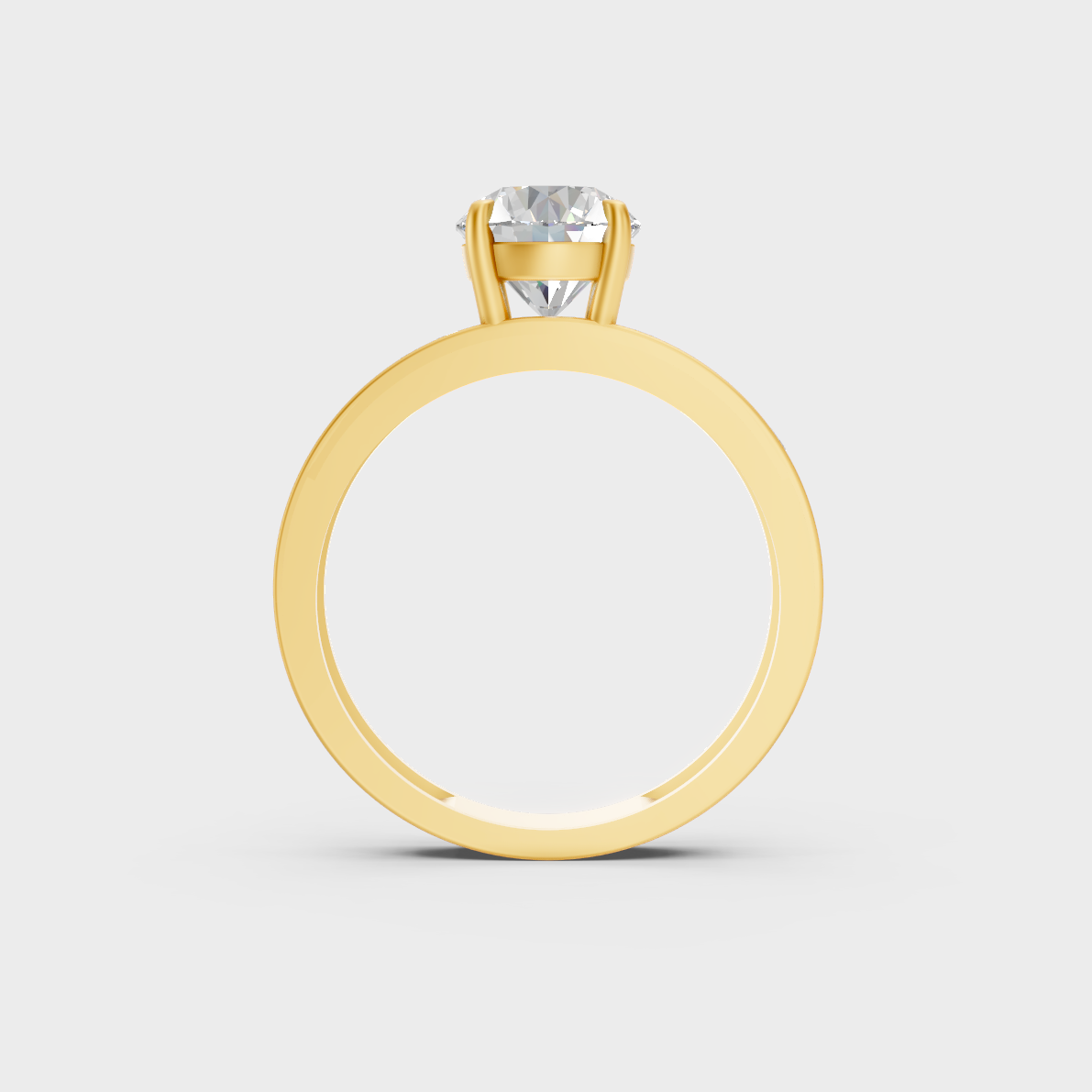 Close-Up View of 2.6 Ct Round and Princess Lab-Grown Diamond Accents Ring with warm 18K Yellow Gold band.