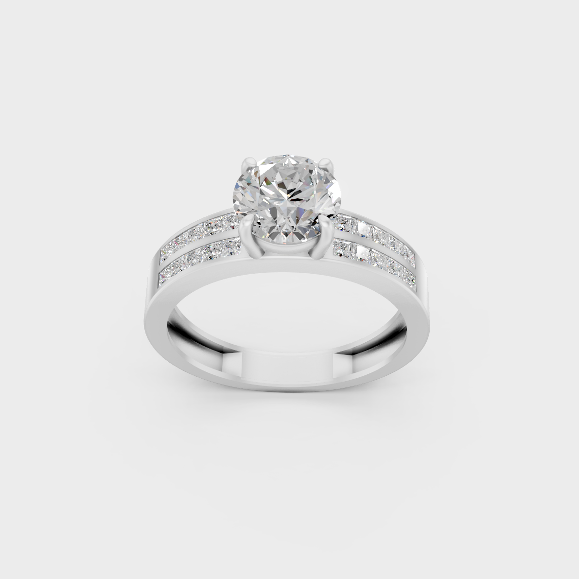 Sophisticated 2.6 Ct Round and Princess Lab-Grown Diamond Engagement Ring with brilliant accents in 14K White Gold.