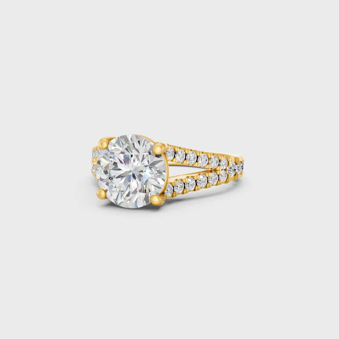 Certified 2.5 Carat Round-Cut Lab-Grown Diamond Solitaire with Accents Ring in 18K Yellow Gold.