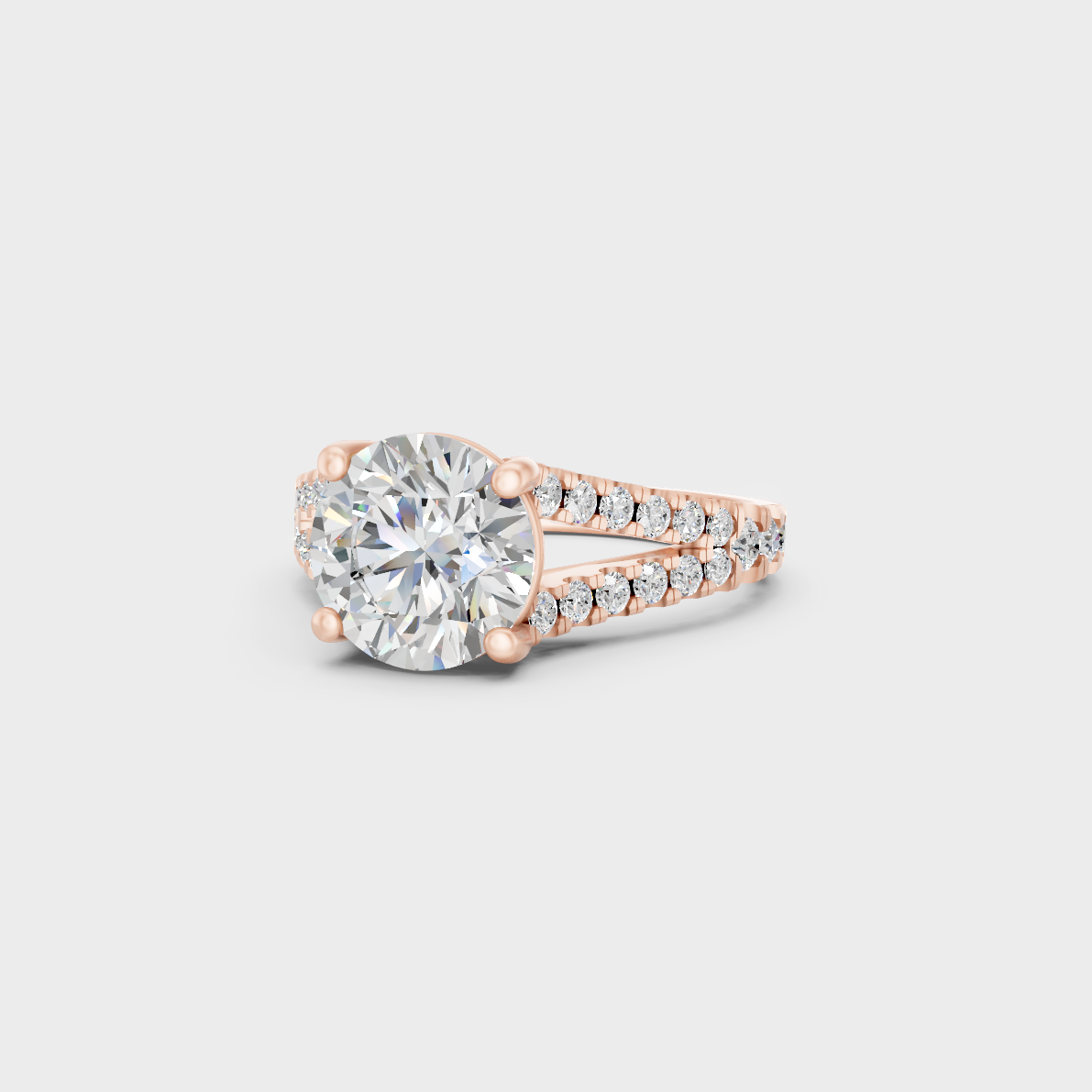 Distinctive 2.5 Carat Round-Cut Lab-Grown Diamond Solitaire with Accents Ring in 18K Rose Gold.