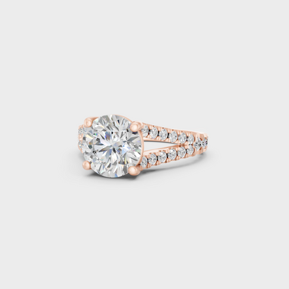 Distinctive 2.5 Carat Round-Cut Lab-Grown Diamond Solitaire with Accents Ring in 18K Rose Gold.