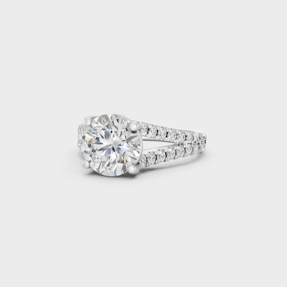 Certified 2.5 Carat Round-Cut Lab-Grown Diamond Solitaire with Accents Ring in 18K White Gold.