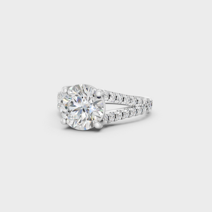 Certified 2.5 Carat Round-Cut Lab-Grown Diamond Solitaire with Accents Ring in 18K White Gold.